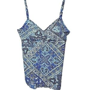 Krista Blue Tankini Swim Top Sz S Mosaic Water Colors Padded Bra Ajustable Strap